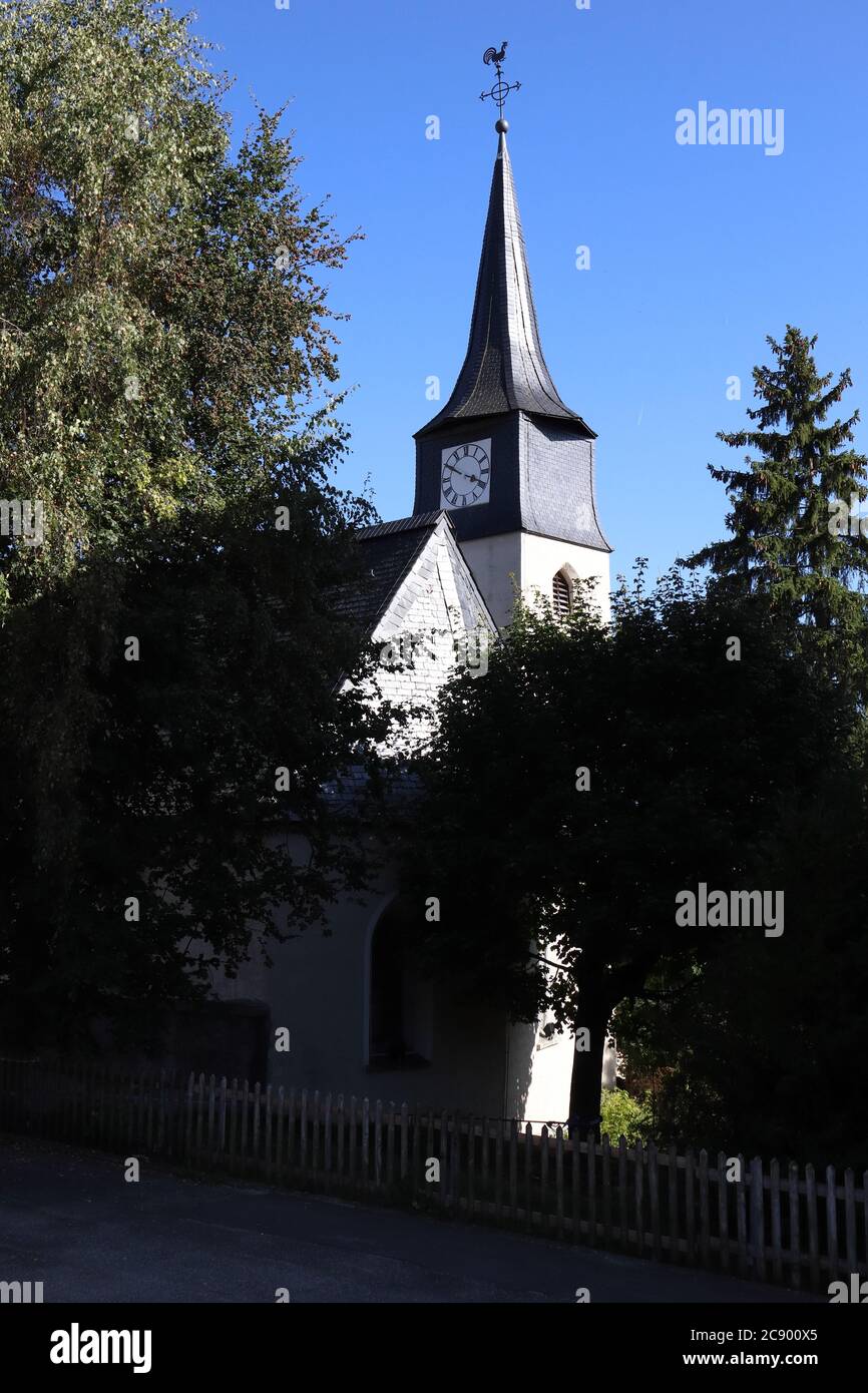 Luzein, Kanton Graubuenden (GR)/ Switzerland - September 21 2019: Church in mountain village Pany, Praettigau, Graubuenden, Switzerland Stock Photo