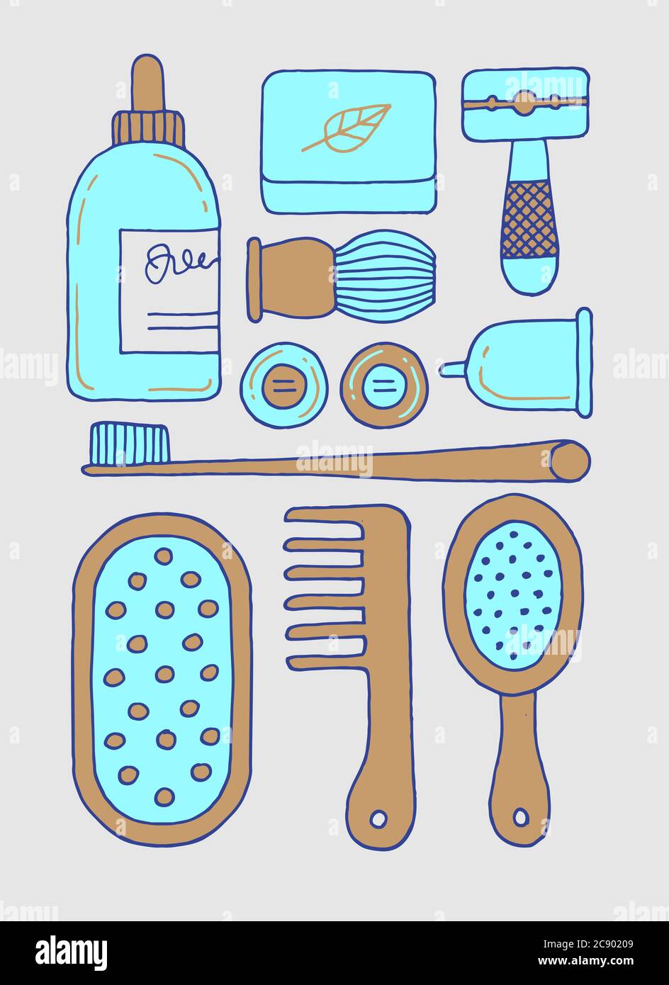 Zero waste bathroom concept illustration. Hand drawn style. Vector. Stock Vector