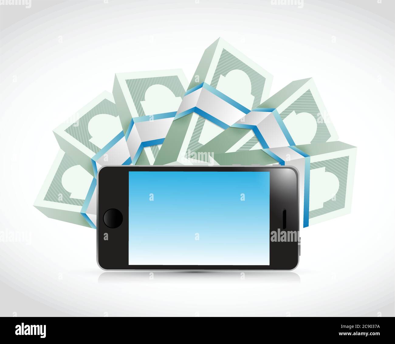 Smartphone and money around. illustration design over a white background Stock Vector