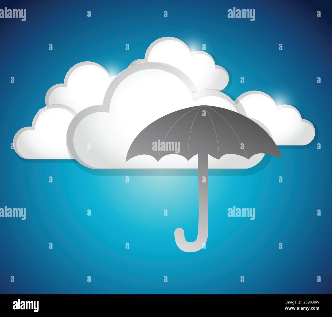 Clouds and umbrella illustration design over a blue background Stock Vector