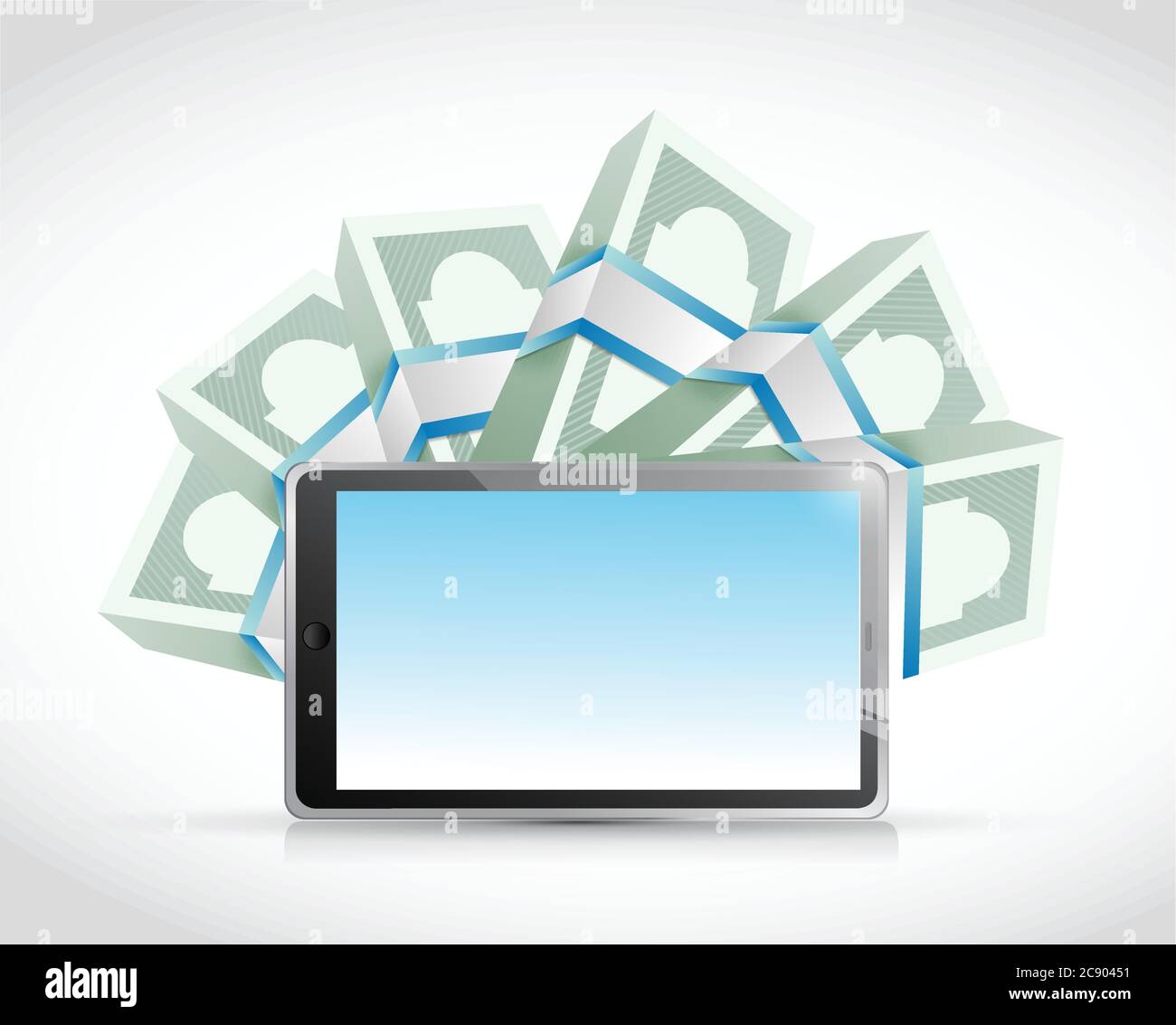 Tablet and money around illustration design over a white background Stock Vector