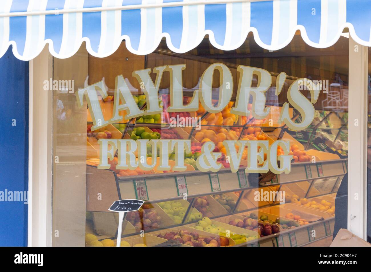Taylor's Fruit & Veg store window, Market Place, Pickering, North Yorkshire, England, United Kingdom Stock Photo