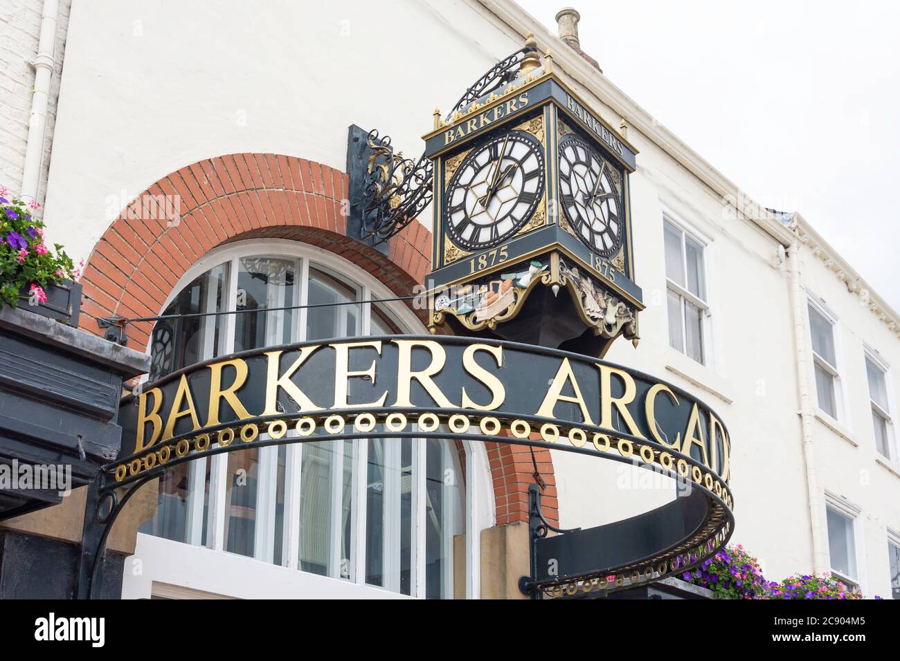 Entrance to Barkers Arcade, Northallerton High Street, Northallerton, North Yorkshire, England, United Kingdom Stock Photo