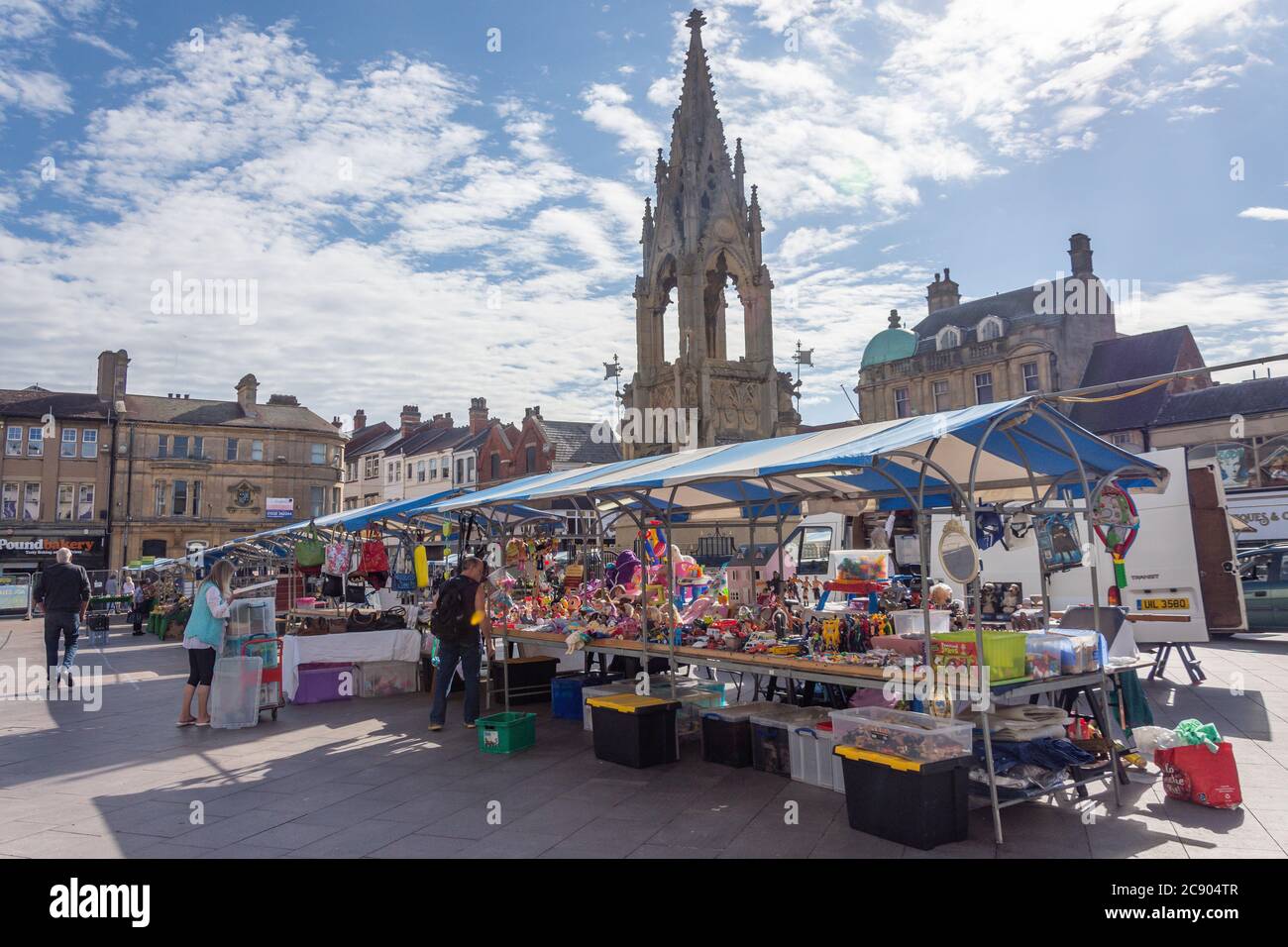 Stalls on Market Day, Market Square, Mansfield, Nottinghamshire