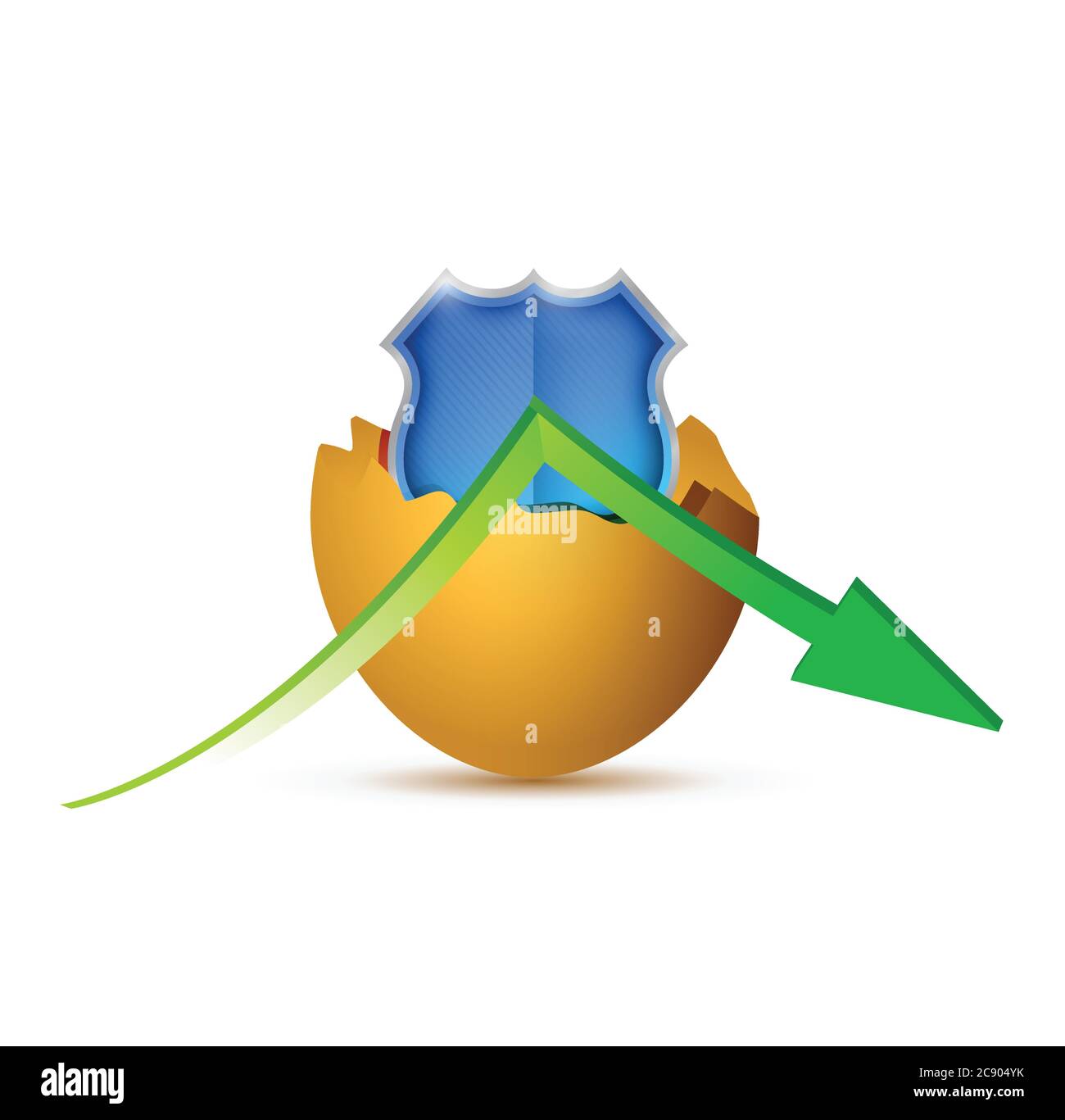 Broken egg shield and arrow illustration design over a white background Stock Vector