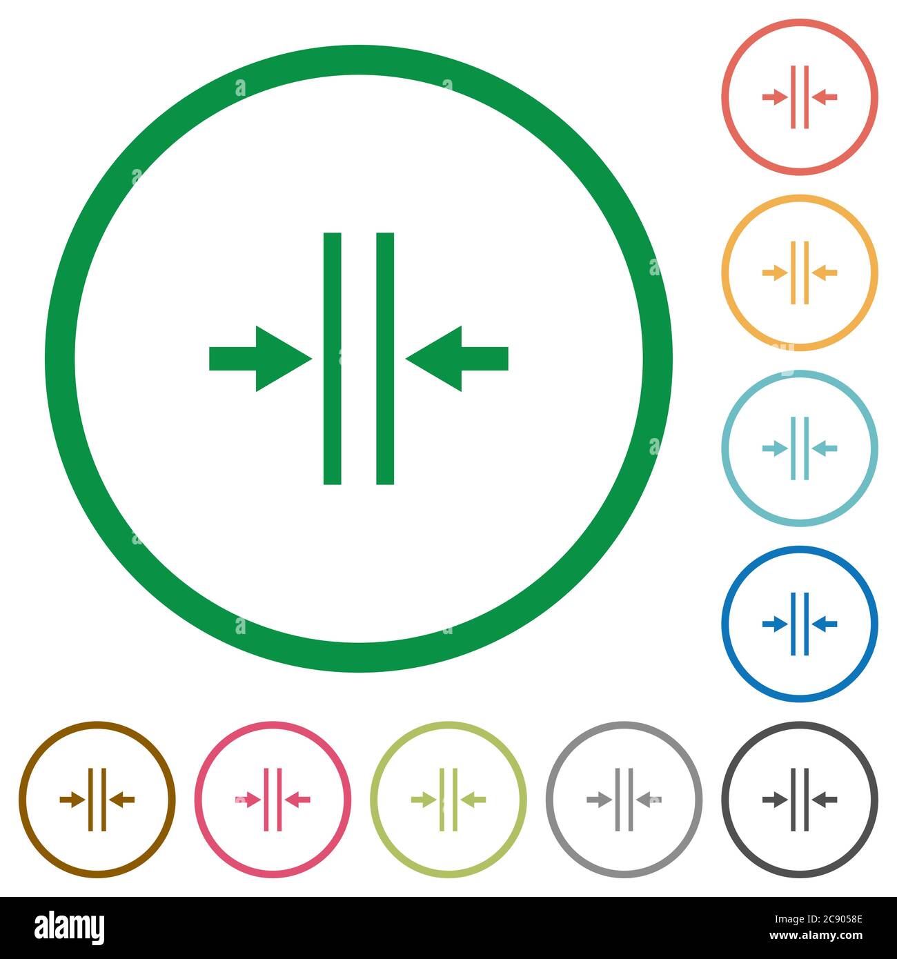 Adjust text column gutter flat color icons in round outlines Stock Vector