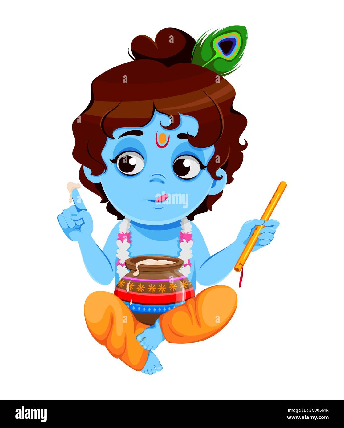Happy Krishna Janmashtami sale. Little Lord Krishna sitting with flute and  pot. Happy Janmashtami festival of India. Vector illustration on white back  Stock Vector Image & Art - Alamy