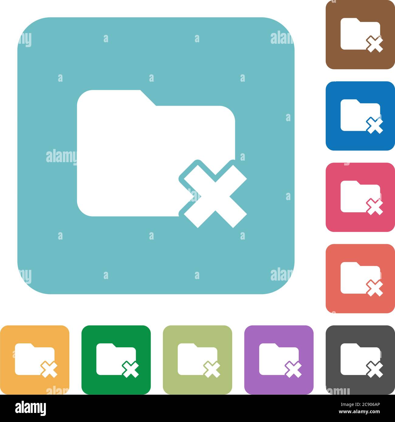 Folder cancel white flat icons on color rounded square backgrounds Stock Vector