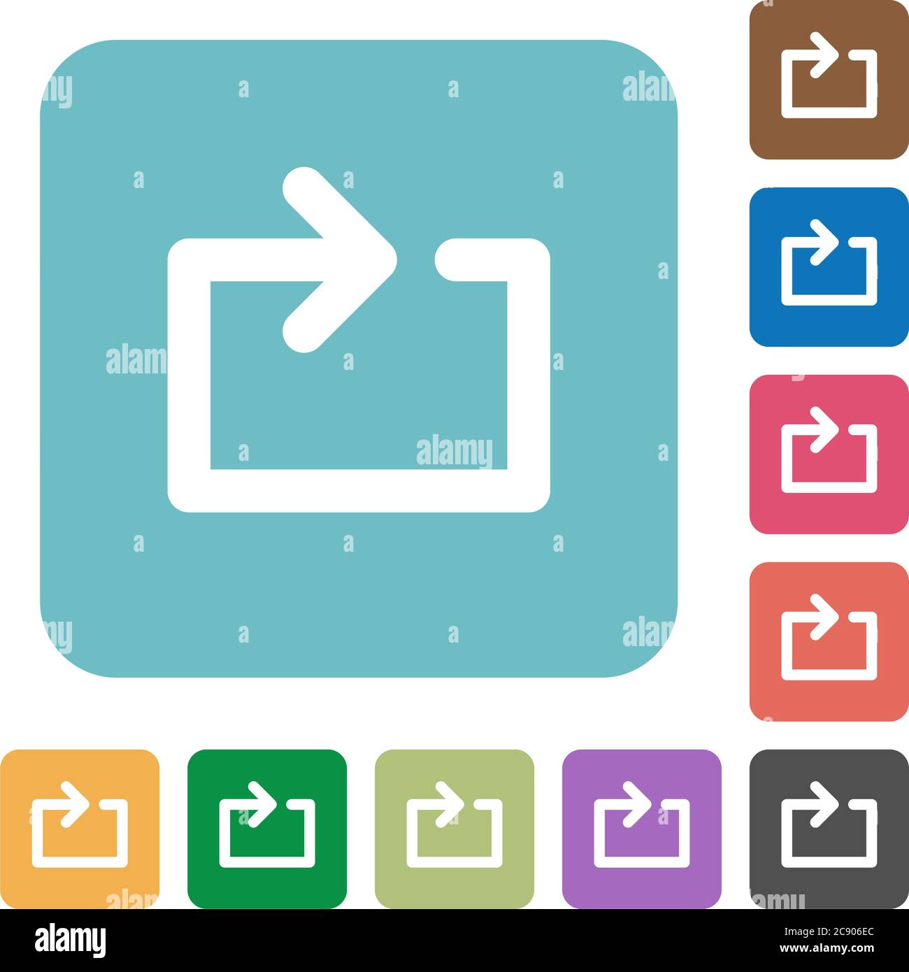 Media loop white flat icons on color rounded square backgrounds Stock Vector