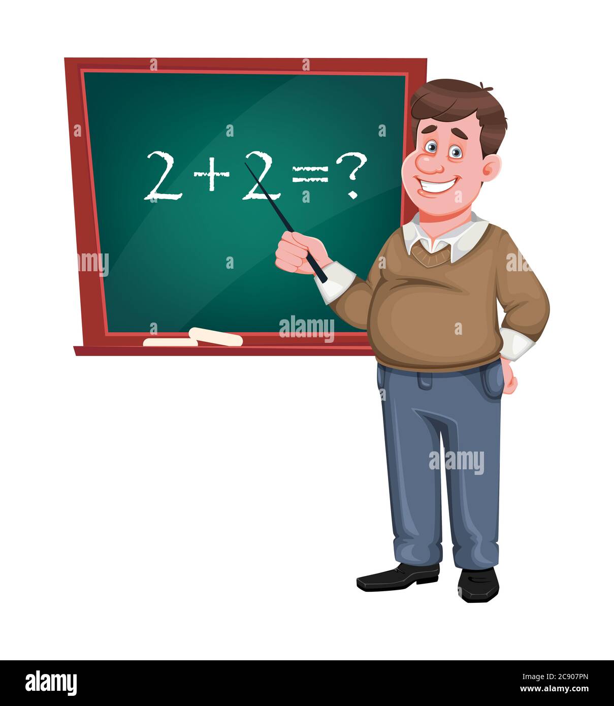 Back to school. Cheerful male teacher of math stands near chalkboard.  Handsome teacher cartoon character. Vector illustration isolated on white  backgr Stock Vector Image & Art - Alamy