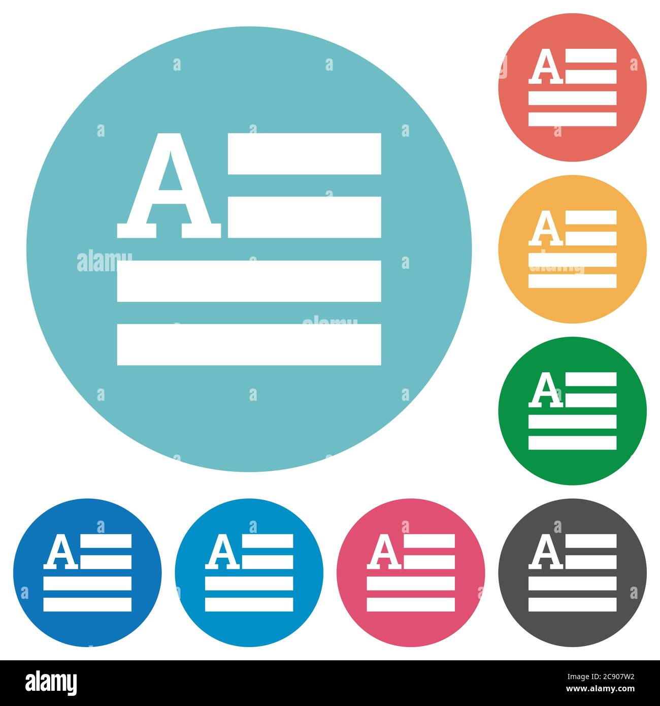 Text initials white flat icons on color rounded square backgrounds Stock Vector