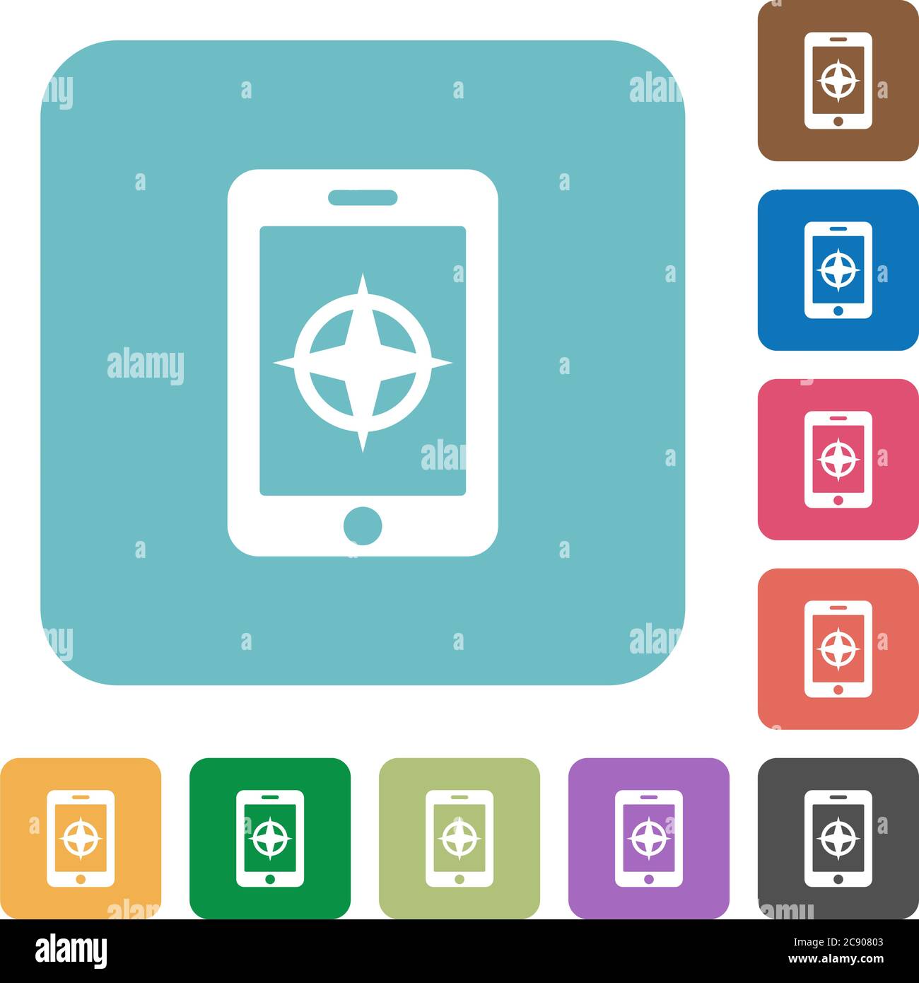 Mobile compass white flat icons on color rounded square backgrounds Stock Vector