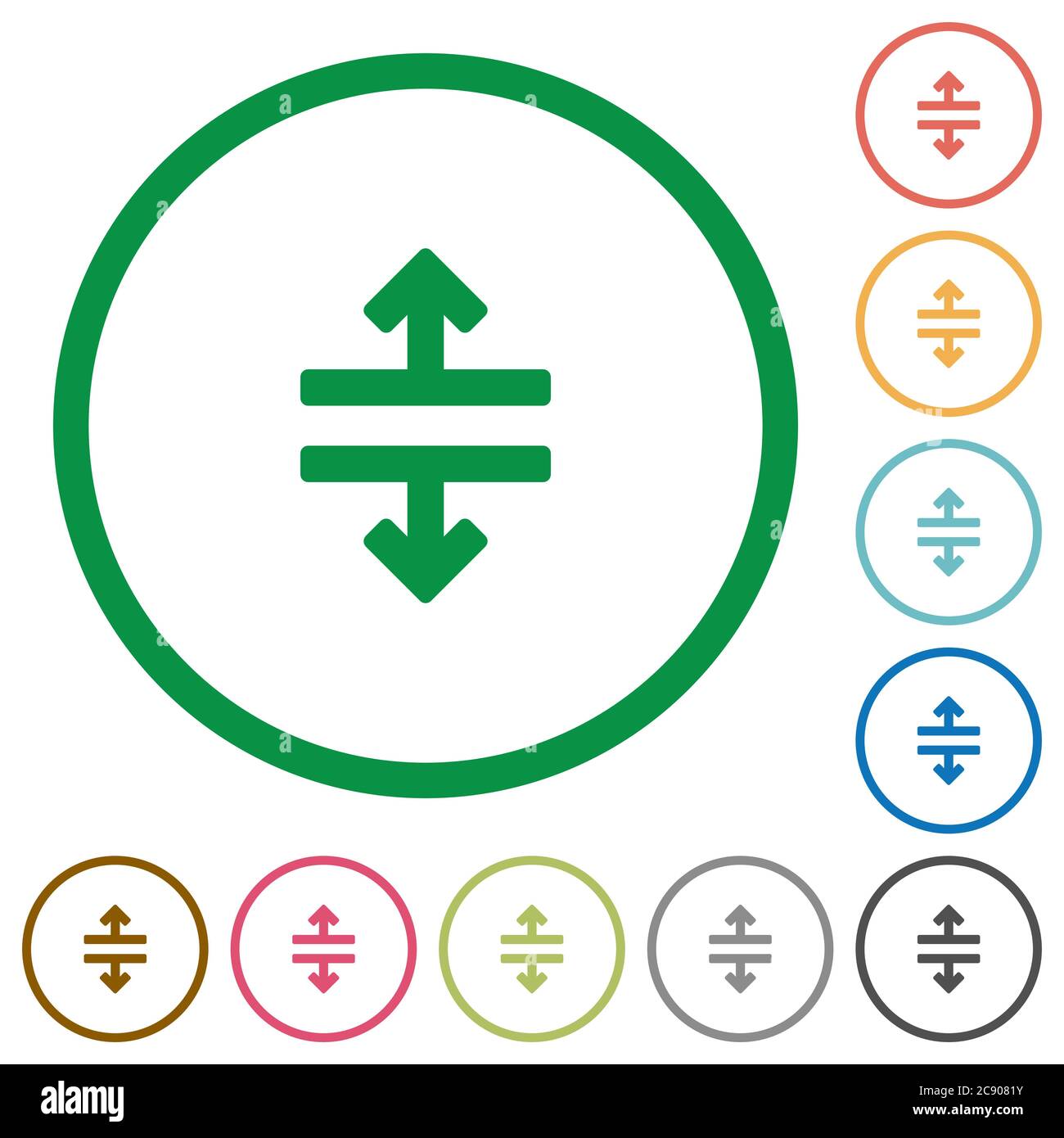 Horizontal split flat color icons in round outlines Stock Vector