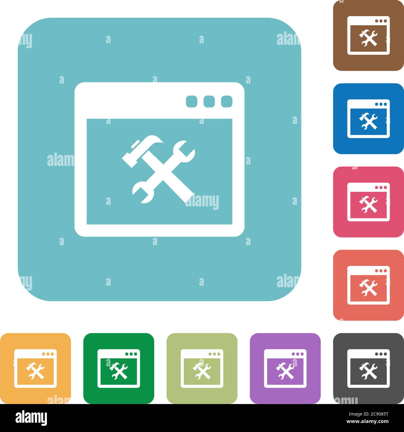 Application tools white flat icons on color rounded square backgrounds ...