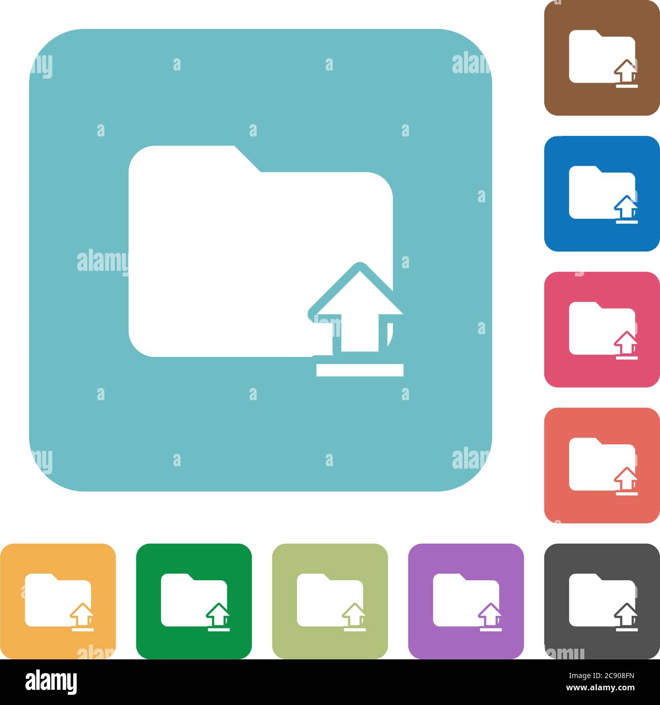 Upload folder white flat icons on color rounded square backgrounds Stock Vector