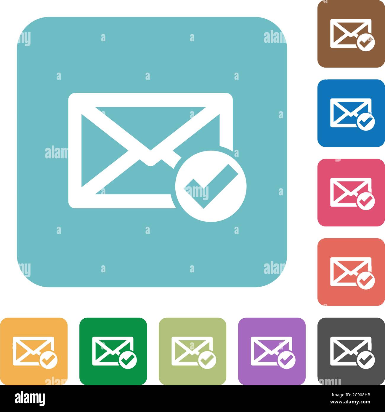 Mail read white flat icons on color rounded square backgrounds Stock Vector