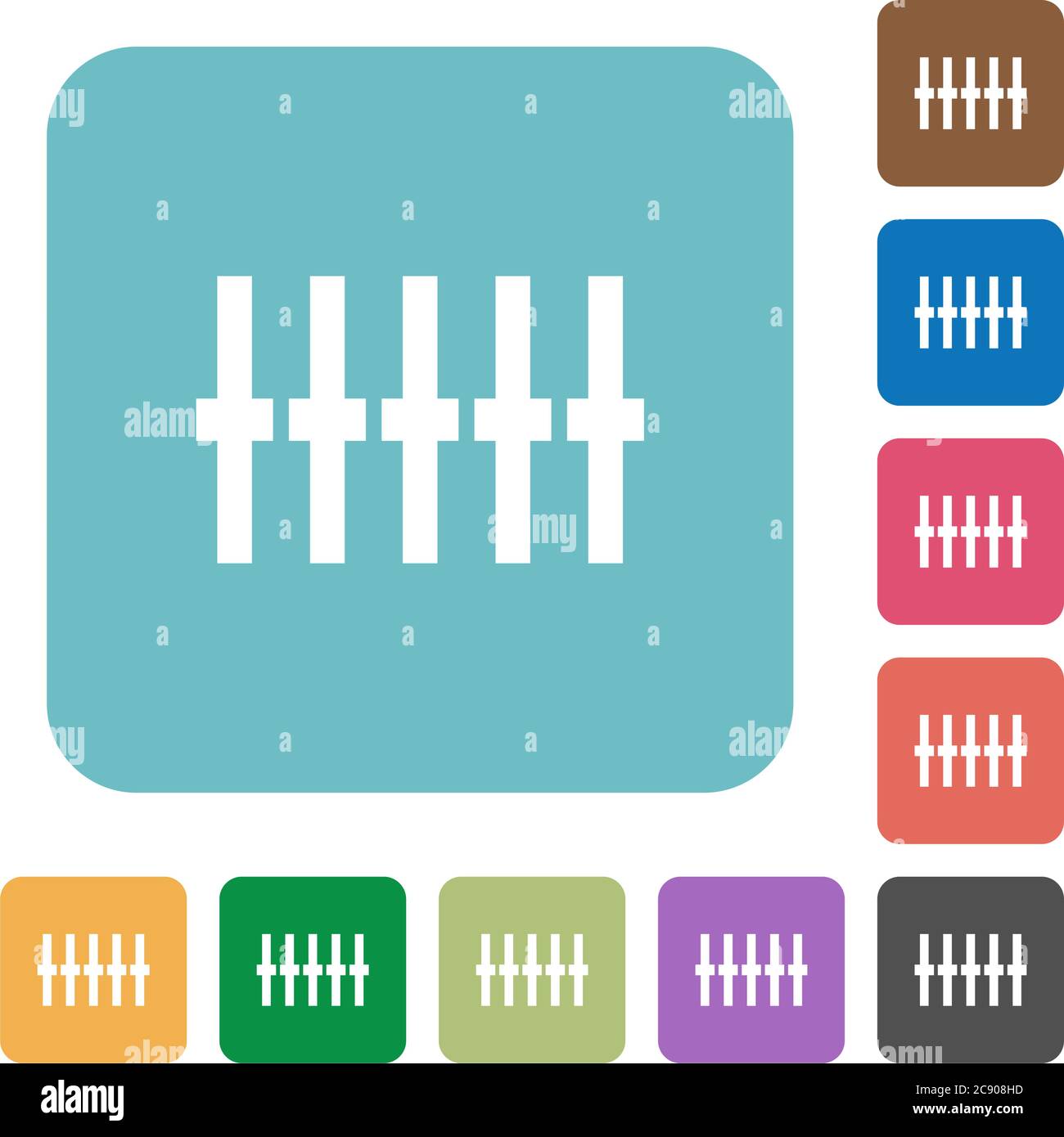 Graphical equalizer white flat icons on color rounded square backgrounds Stock Vector