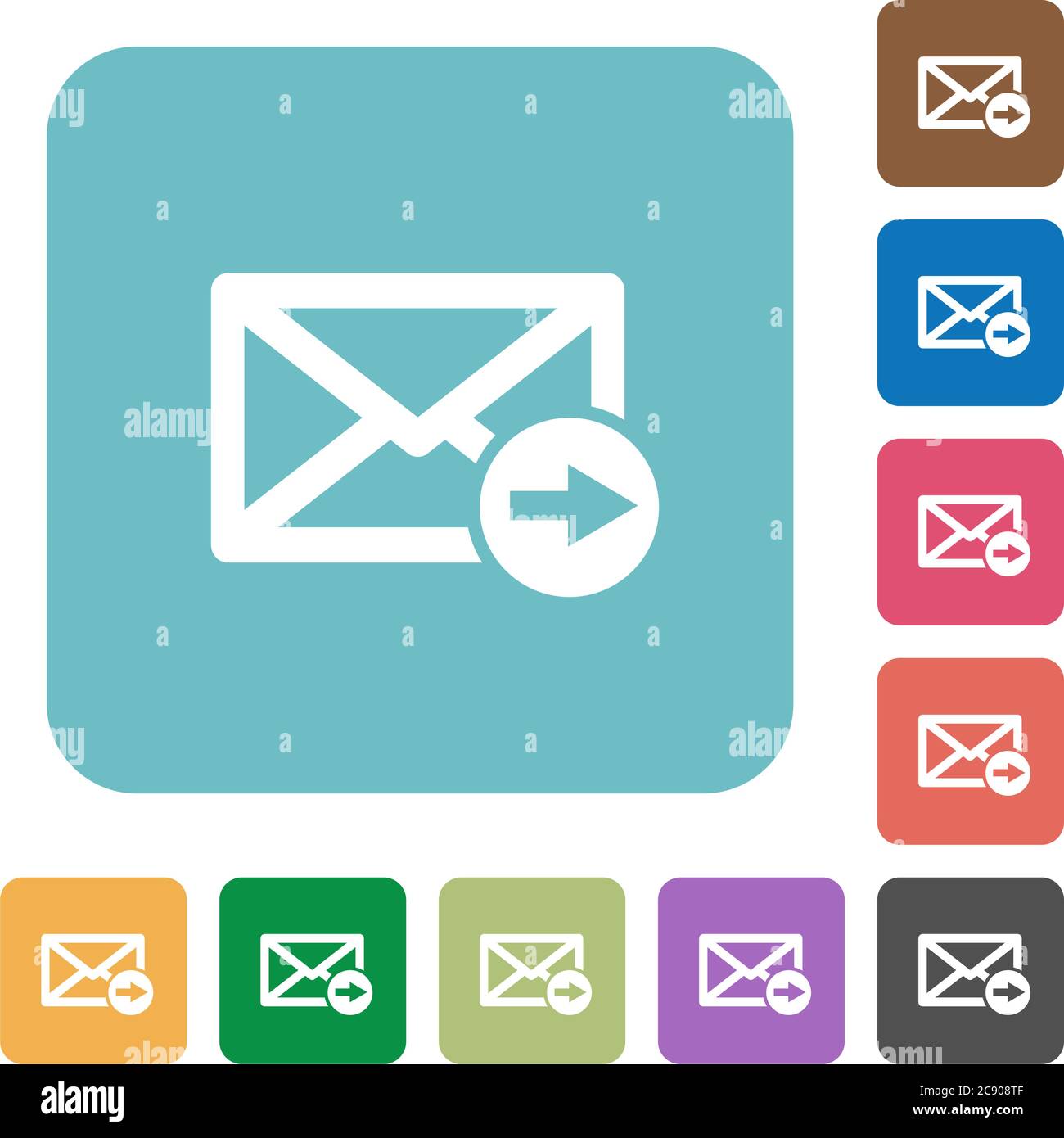 Mail forwarding white flat icons on color rounded square backgrounds Stock Vector
