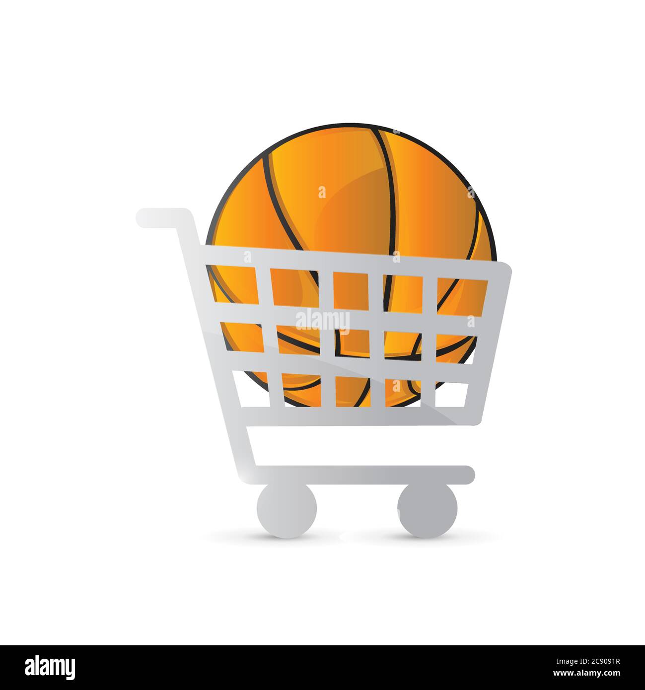 Shopping cart and basketball illustration design over a white