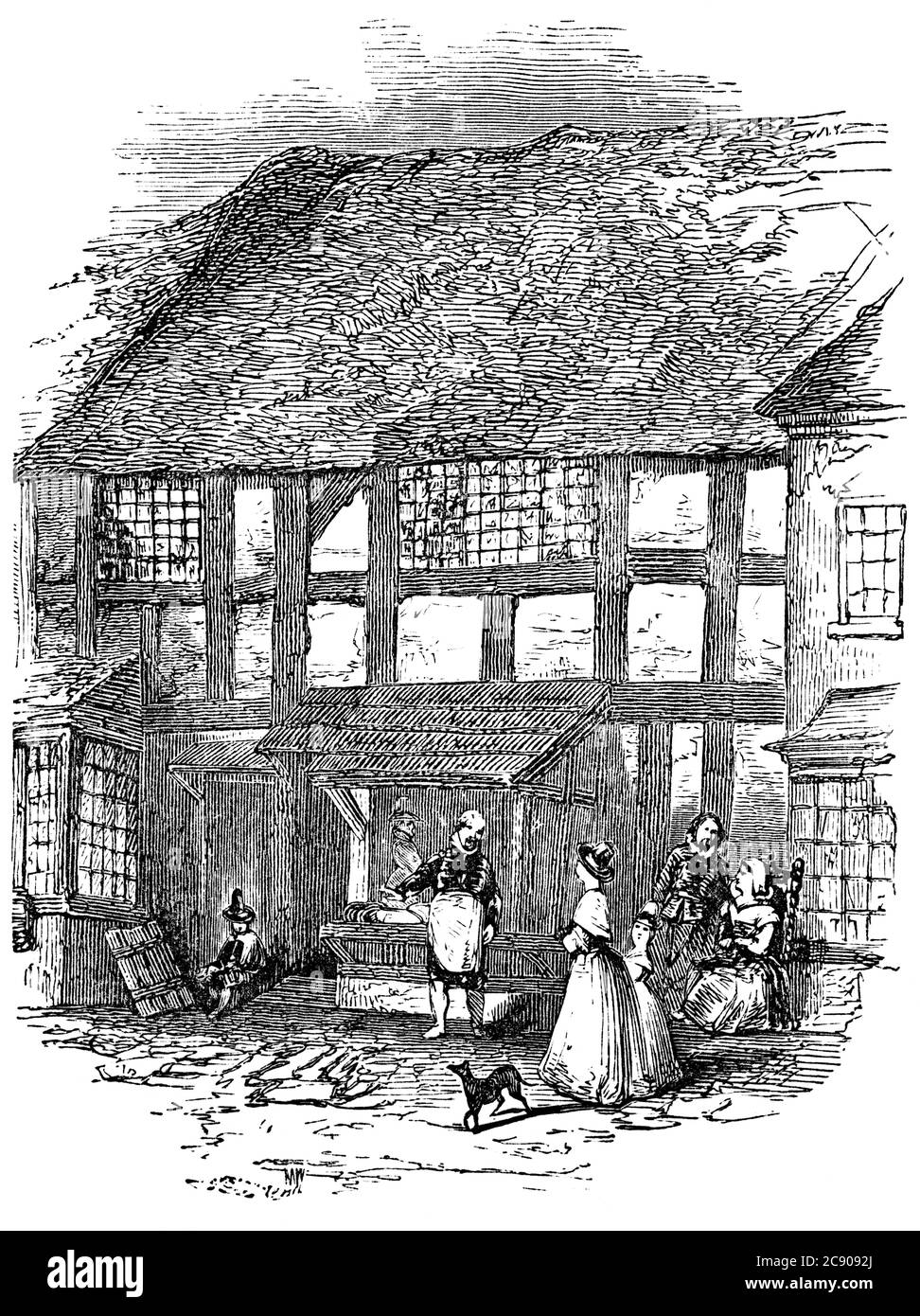 An engraved vintage illustration image portrait of the birthplace house of Elizabethan playwright William Shakespeare, from a Victorian book dated 188 Stock Photo