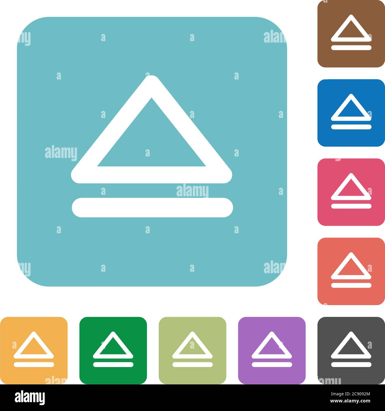 Media eject white flat icons on color rounded square backgrounds Stock Vector