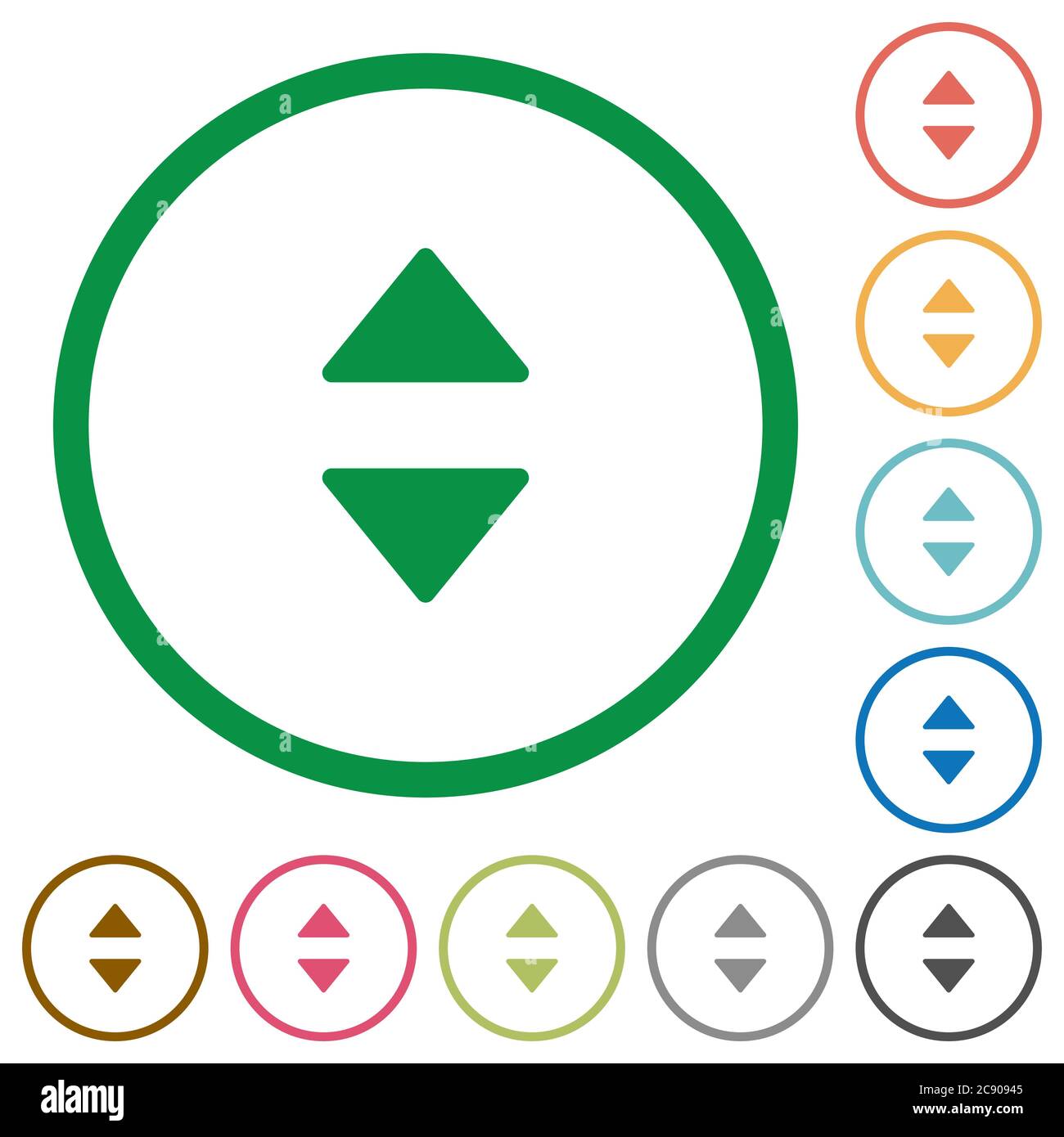 Vertical control arrows flat color icons in round outlines Stock Vector ...