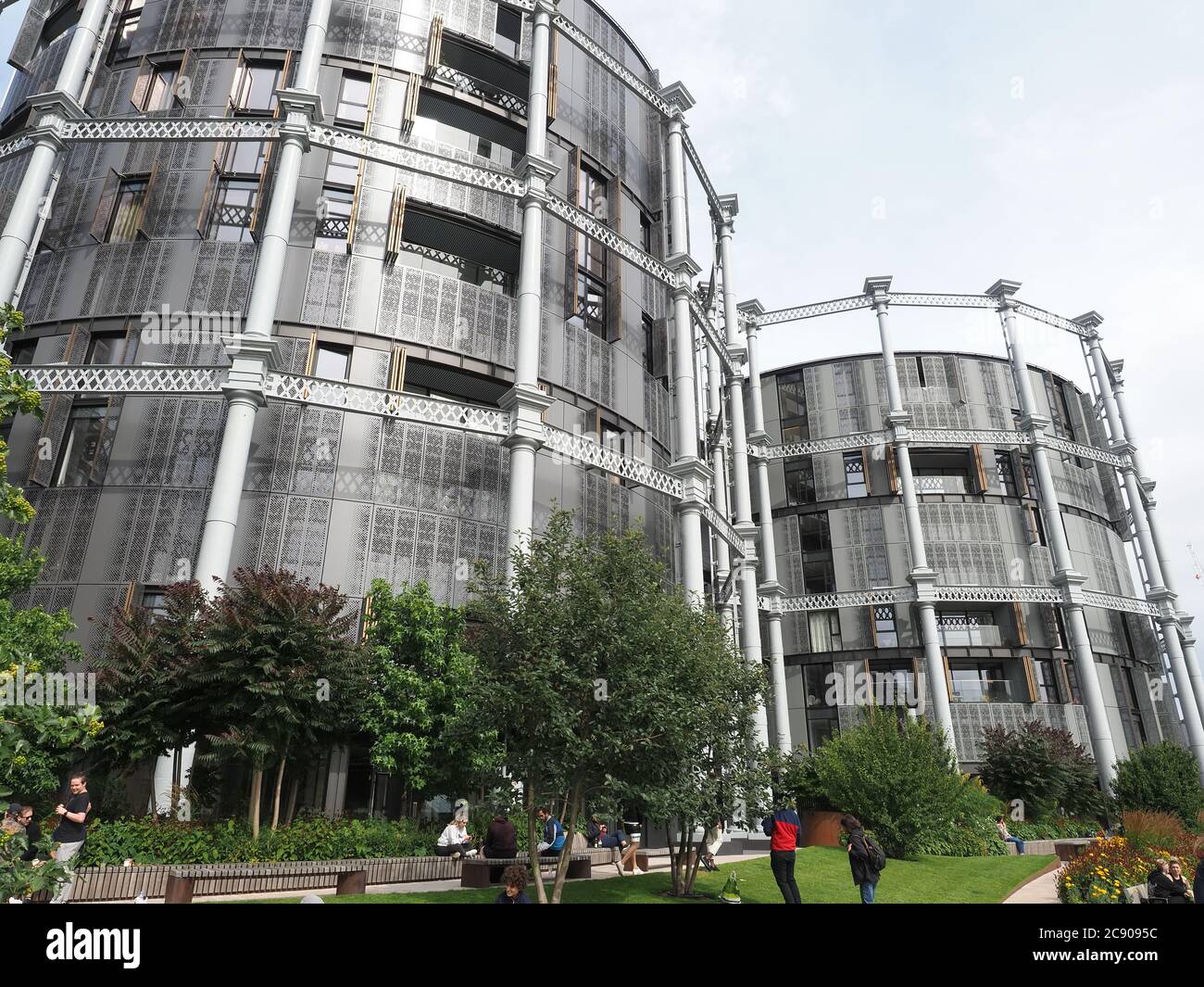 View looking up at the exclusive flats at Gasholder Park in Kings Cross