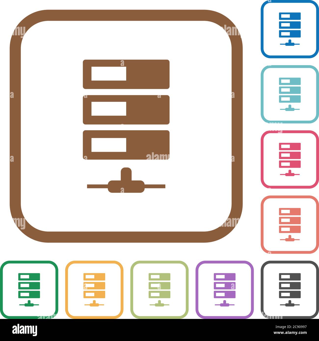 Data network simple icons in color rounded square frames on white ...