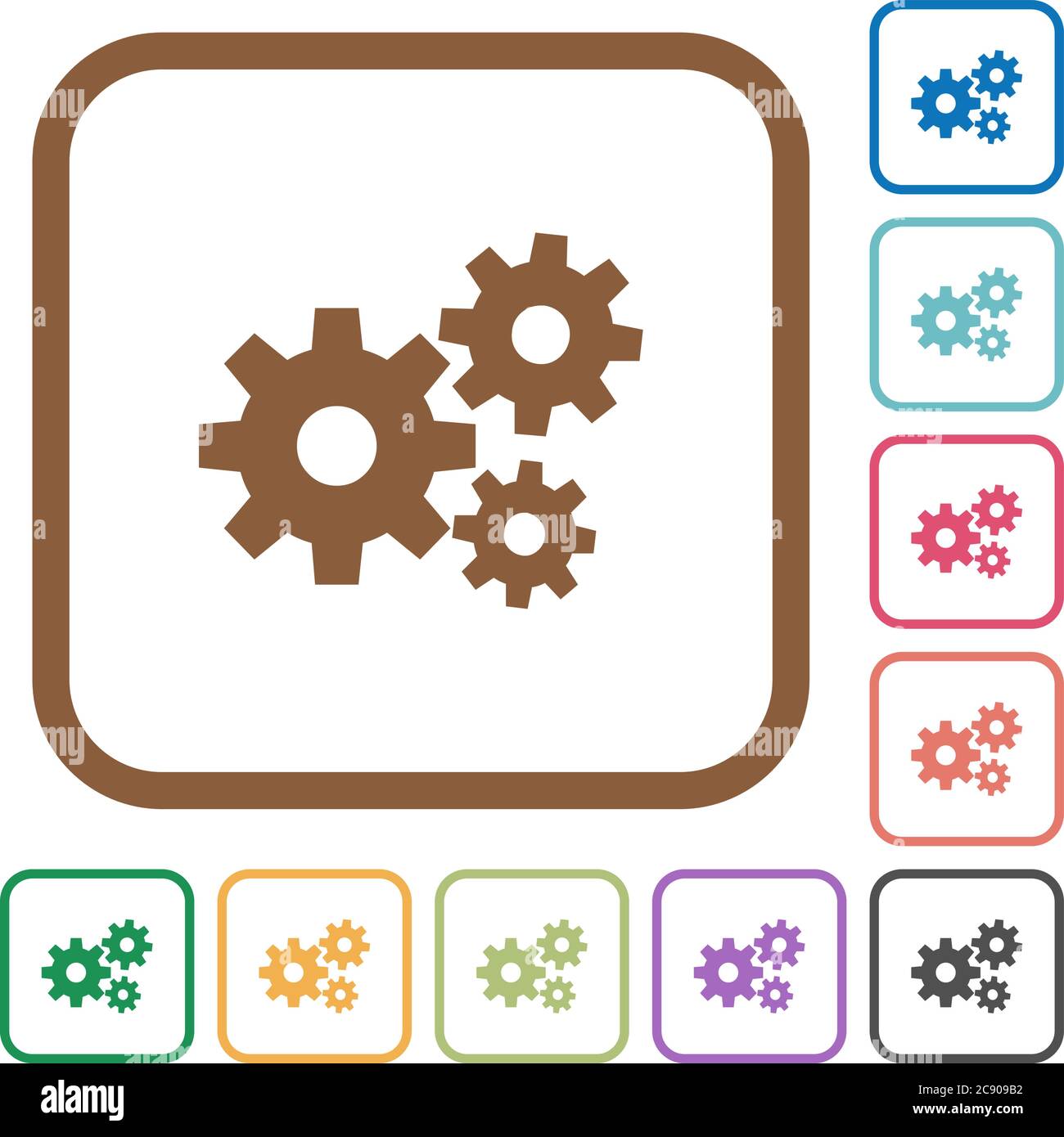 Gears simple icons in color rounded square frames on white background ...