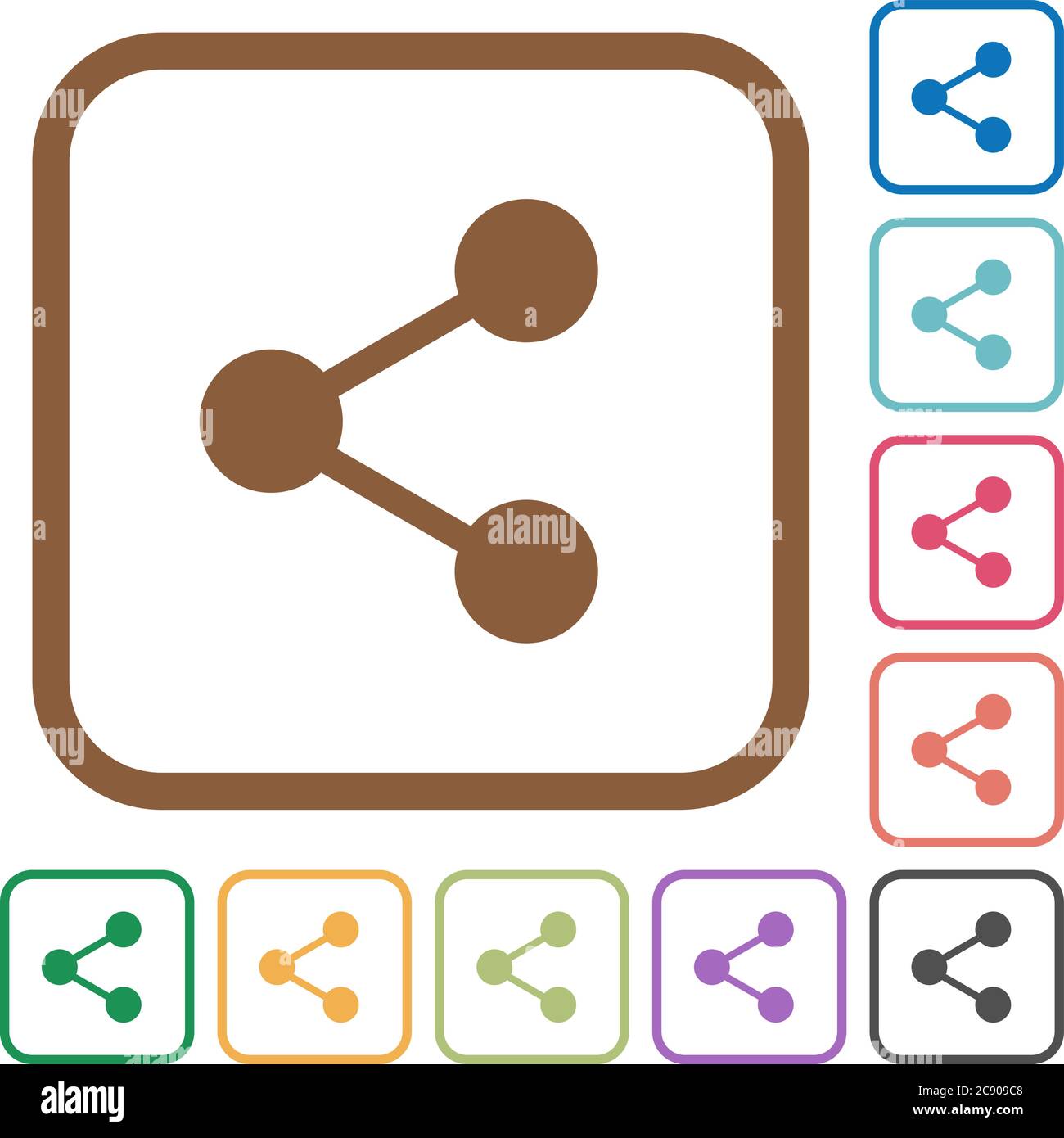 Share simple icons in color rounded square frames on white background ...