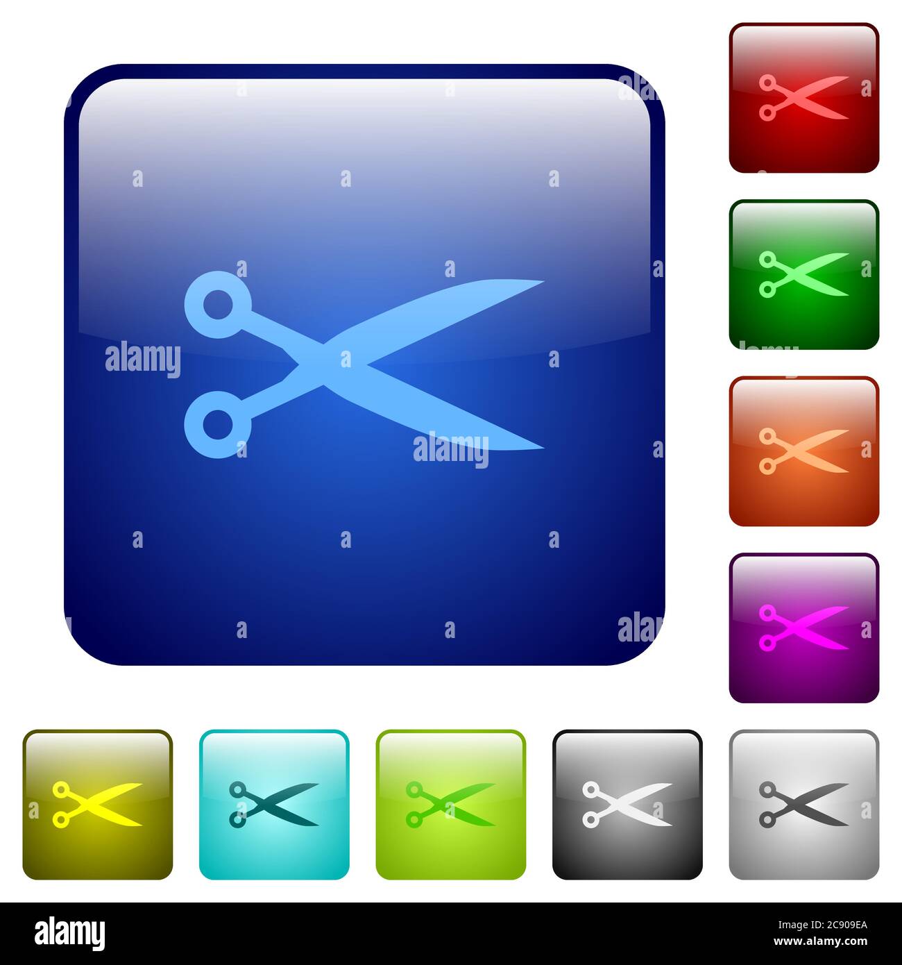 Cut color glass rounded square button set Stock Vector