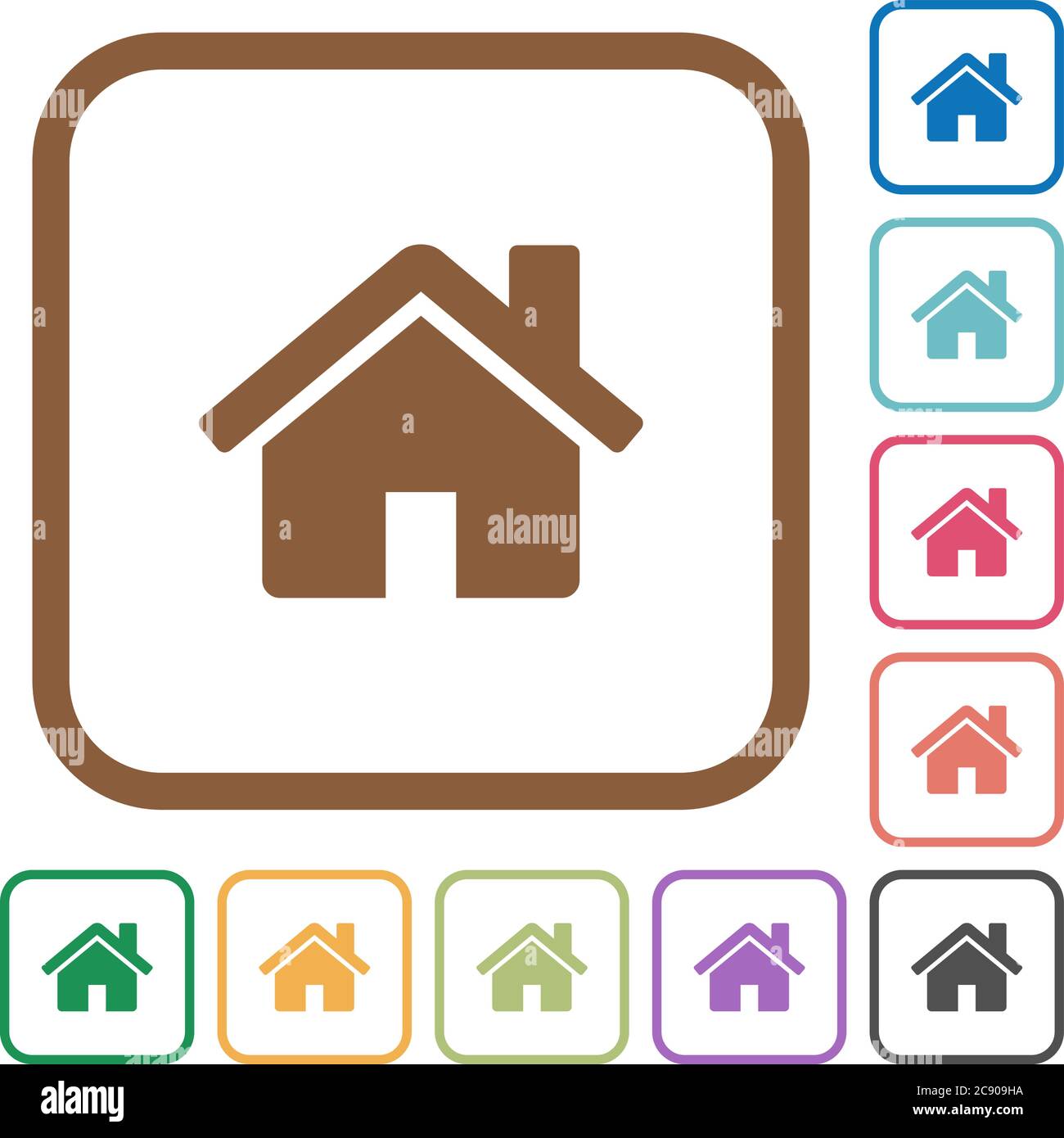 Home simple icons in color rounded square frames on white background ...
