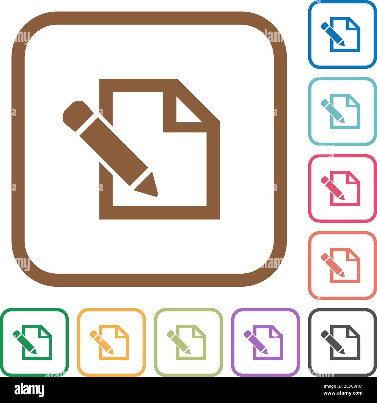 Edit simple icons in color rounded square frames on white background Stock Vector