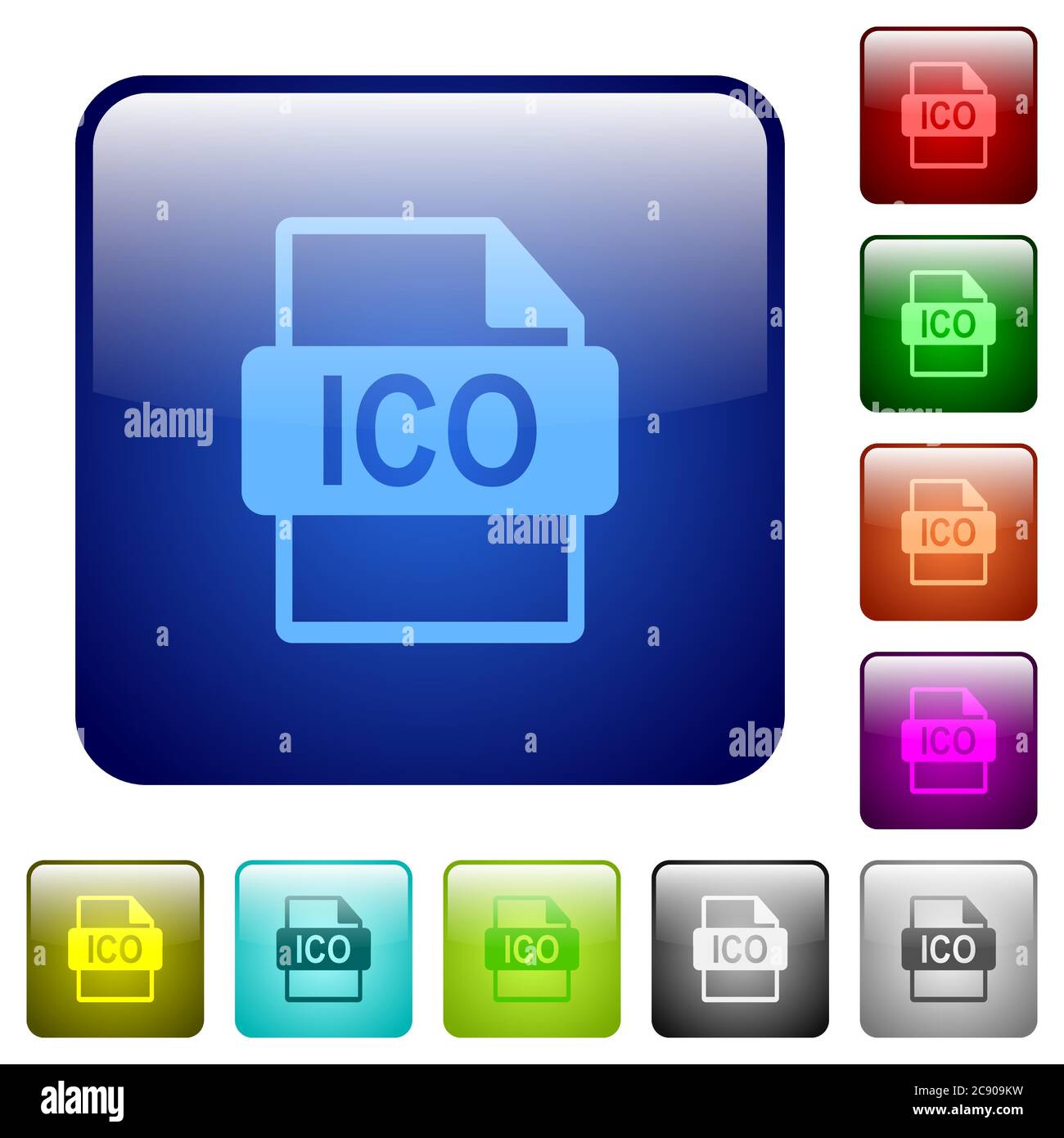 ICO file format color glass rounded square button set Stock Vector