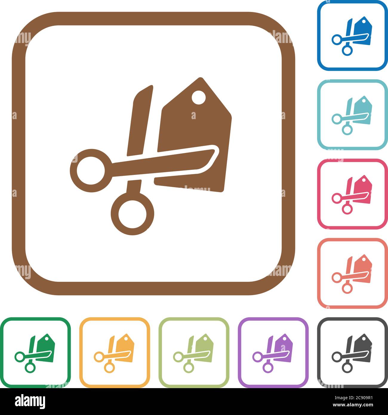 Price cut simple icons in color rounded square frames on white ...