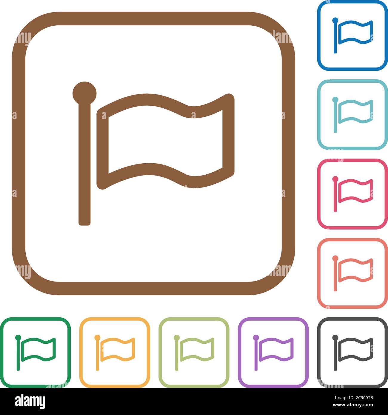 Flag simple icons in color rounded square frames on white background ...