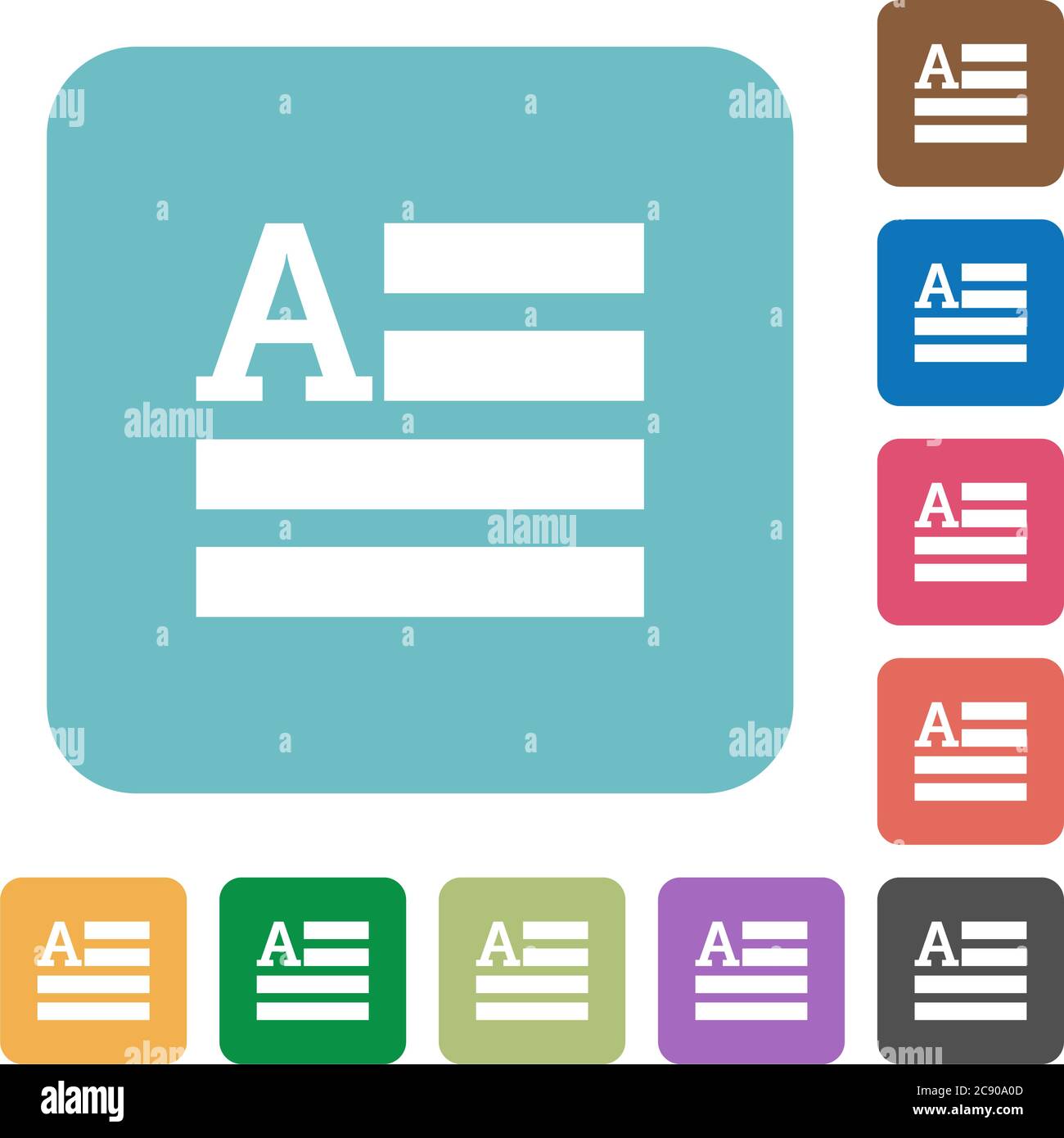 Text initials white flat icons on color rounded square backgrounds Stock Vector