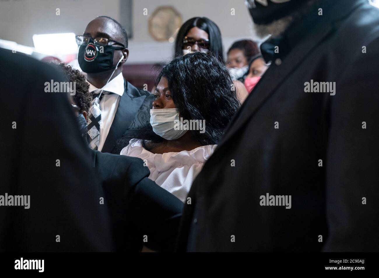 New York, NY - July 27, 2020: Mother Felicia Gordon seen at the funeral for 1-year-old boy killed by bullet at Pleasant Grove Baptist Church Stock Photo