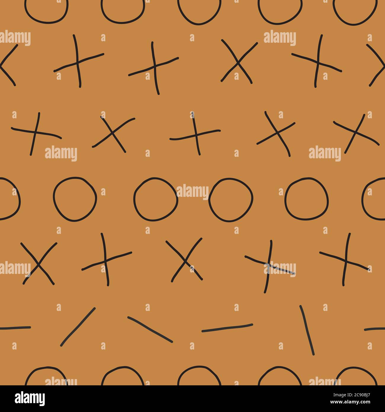 Tile x o noughts and crosses black on brown vector seamless repeat pattern surface design Stock Vector