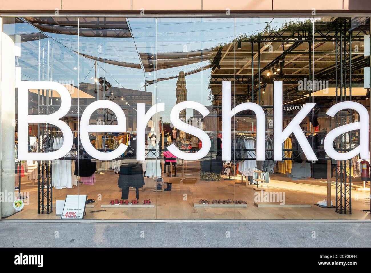 Huelva, Spain - July 27, 2020: Bershka fashion store in Holea Shopping center. Bershka is Spanish clothing retailer company Stock Photo