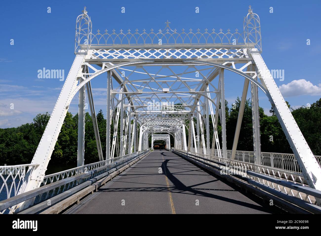 Ornate white cast iron Minto Bridge (one of three) spanning the Rideau River in Ottawa, Ontario