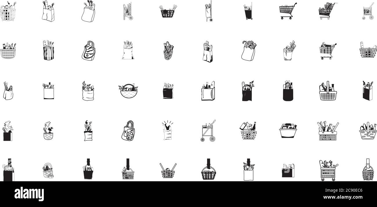 Set of grocery bags icons. Shopping carts and shopping baskets - Vector ...