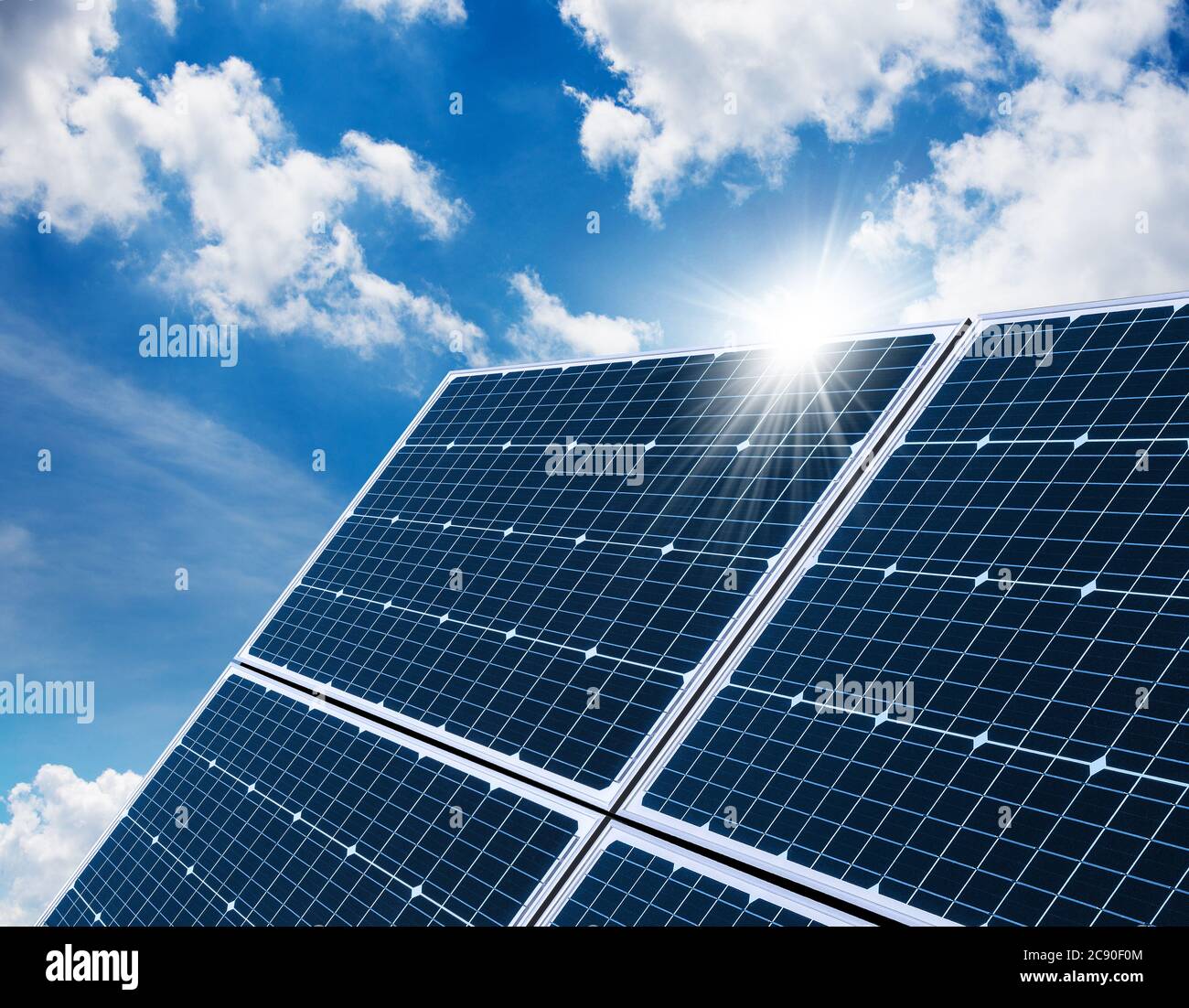 Sun reflecting in solar panel Stock Photo