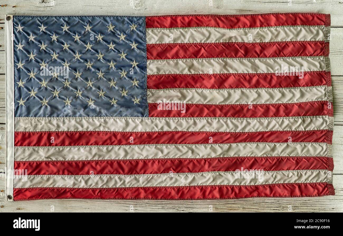 American flag on wood Stock Photo