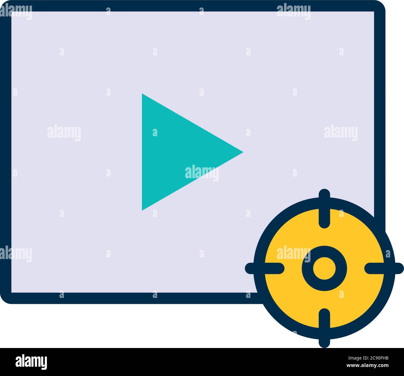 video player with target icon over white background, line and fill ...