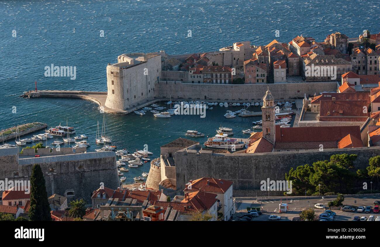 Croatia, Dubrovnik, Old town and marina Stock Photo