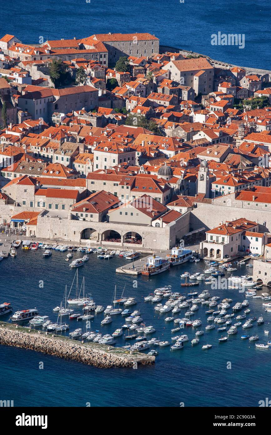 Croatia, Dubrovnik, Old town and marina Stock Photo