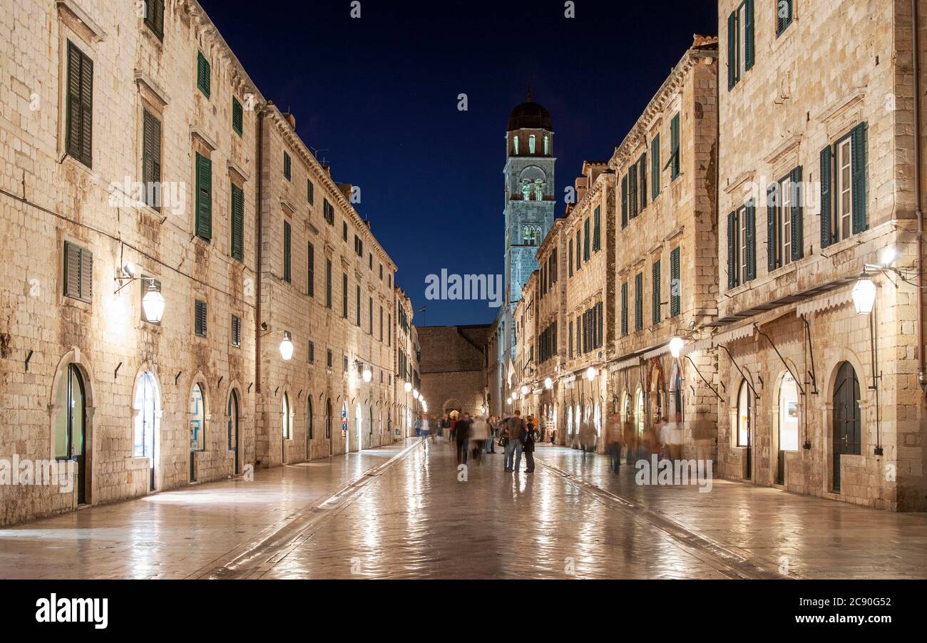 Croatia, Dubrovnik, Street in medieval town at night Stock Photo