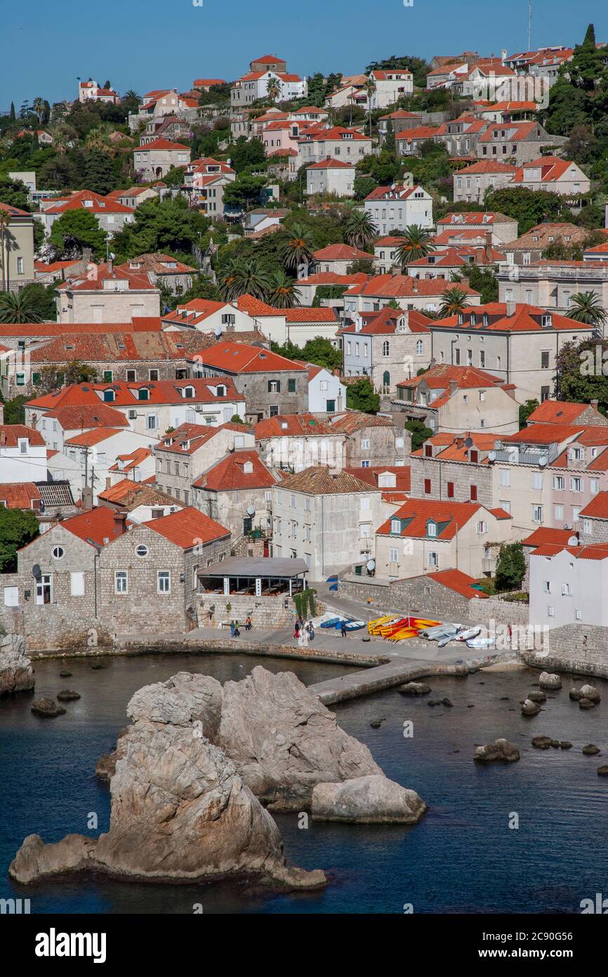 Croatia, Dubrovnik, Old town buildings with red roofs Stock Photo