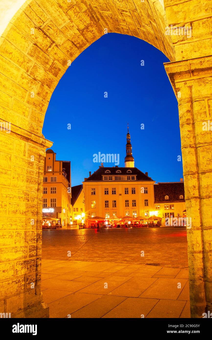 Europe, Baltic States, Estonia, Tallinn, Old town square at night Stock Photo